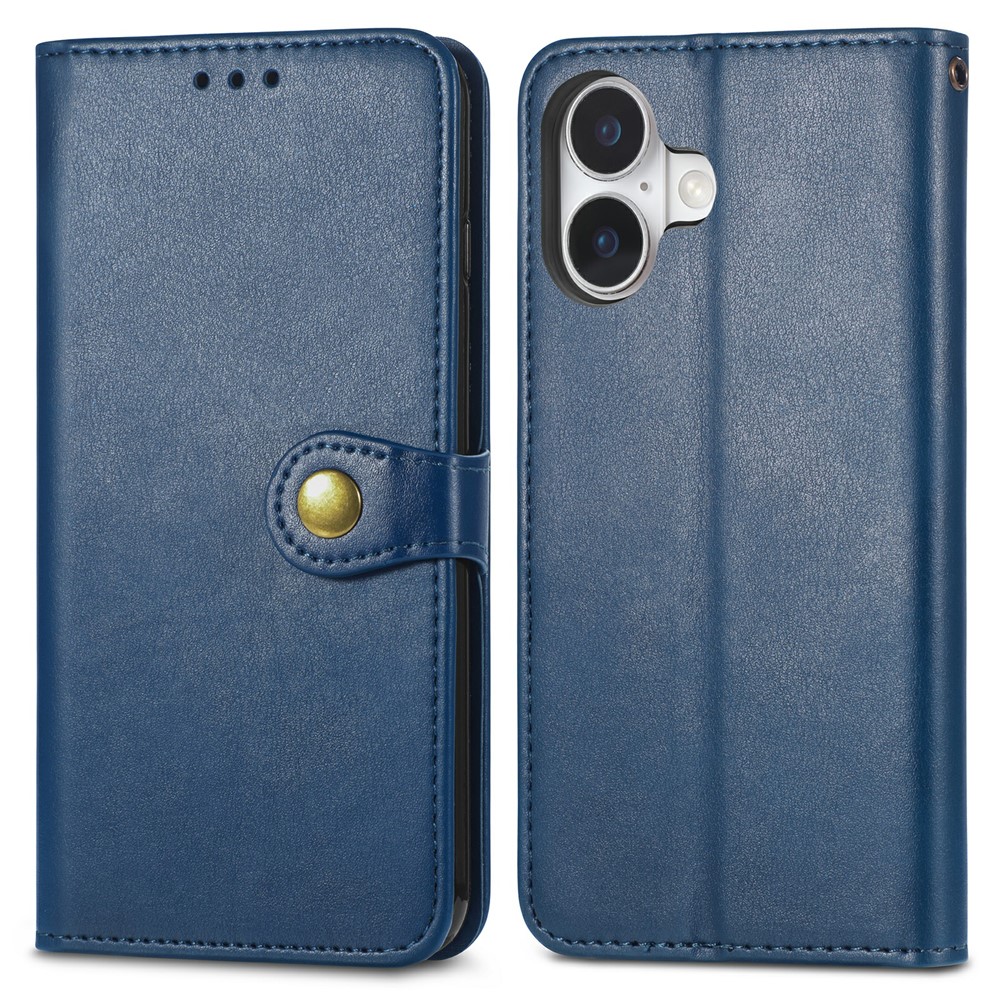 For iPhone 17 Case Wallet Stand Leather Phone Cover with Wrist Strap - Blue