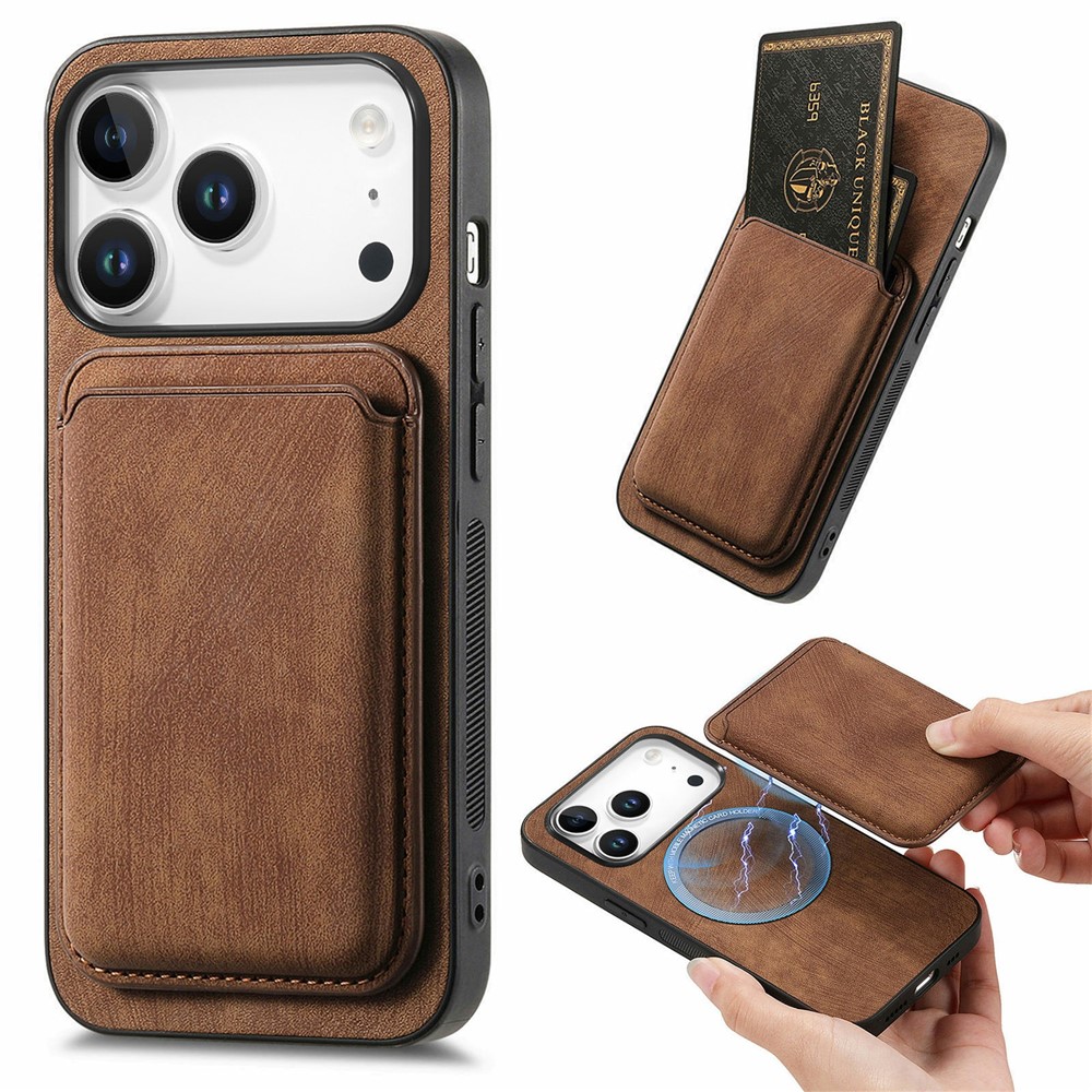 For iPhone 17 Pro Max Case Retro Leather + TPU Phone Cover with Detachable Card Slot - Brown
