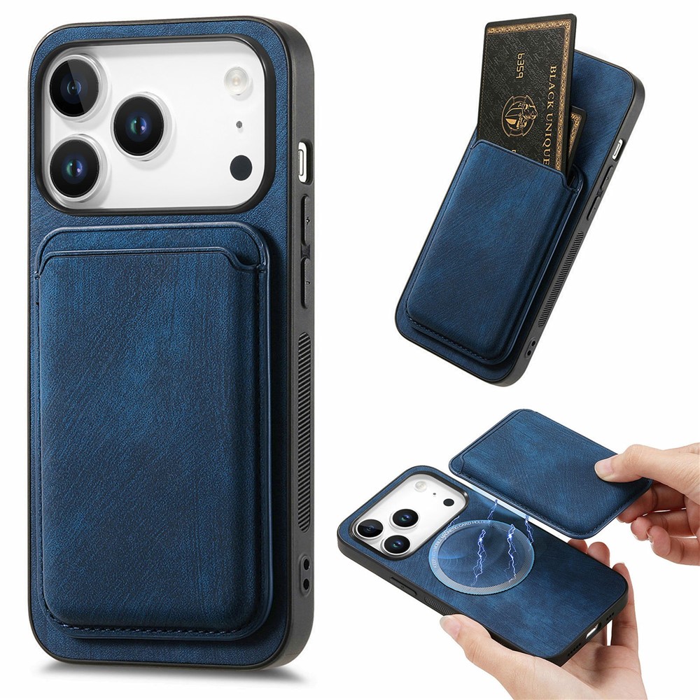 For iPhone 17 Pro Case Retro Leather + TPU Phone Cover with Detachable Card Slot - Blue