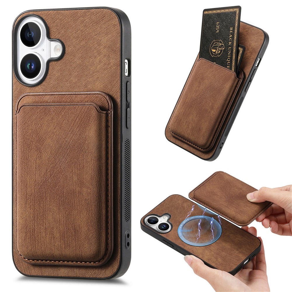 For iPhone 17 Case Retro Leather + TPU Phone Cover with Detachable Card Slot - Brown