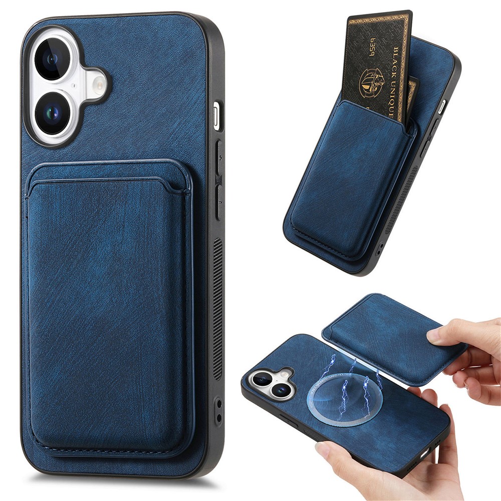 For iPhone 17 Case Retro Leather + TPU Phone Cover with Detachable Card Slot - Blue