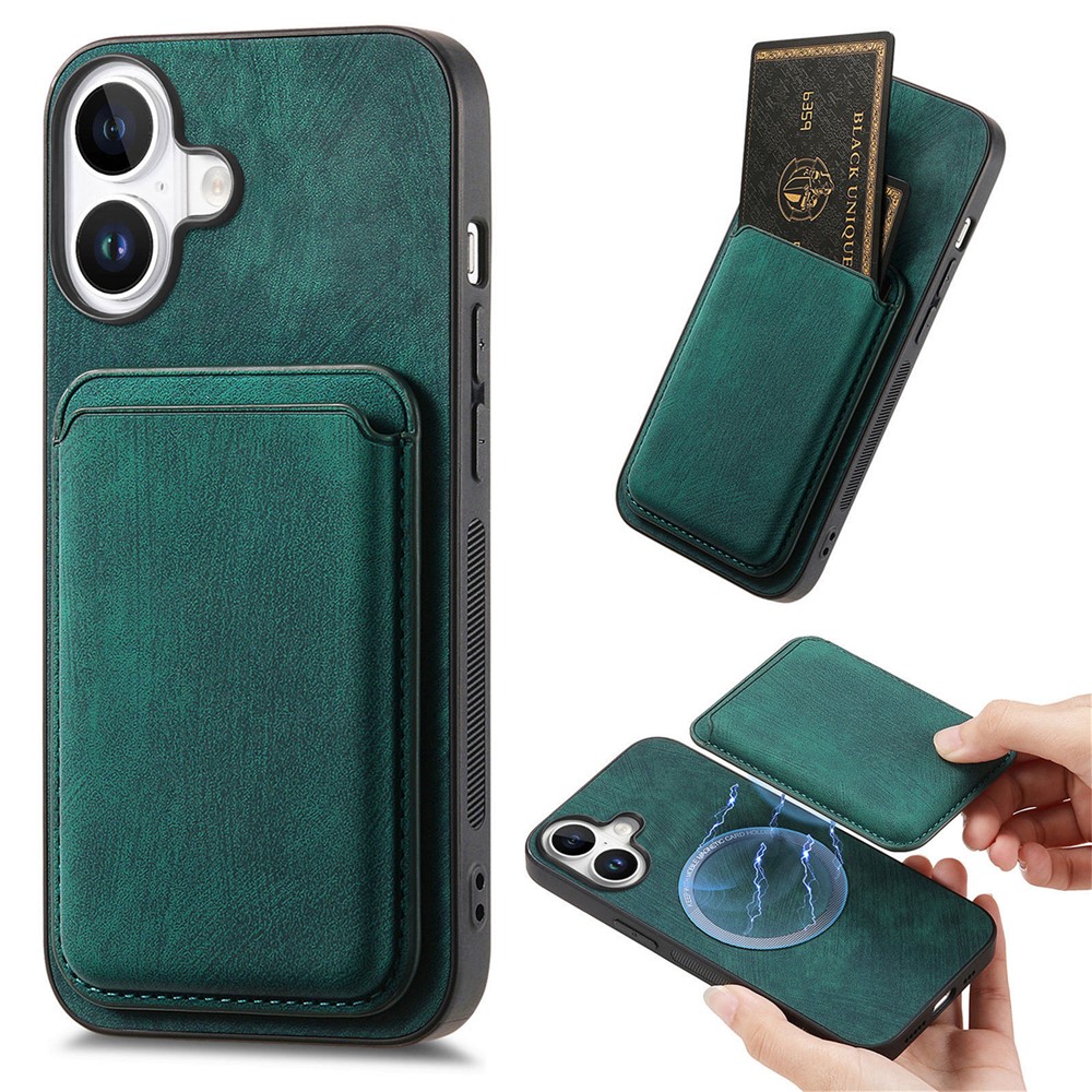 For iPhone 17 Case Retro Leather + TPU Phone Cover with Detachable Card Slot - Green