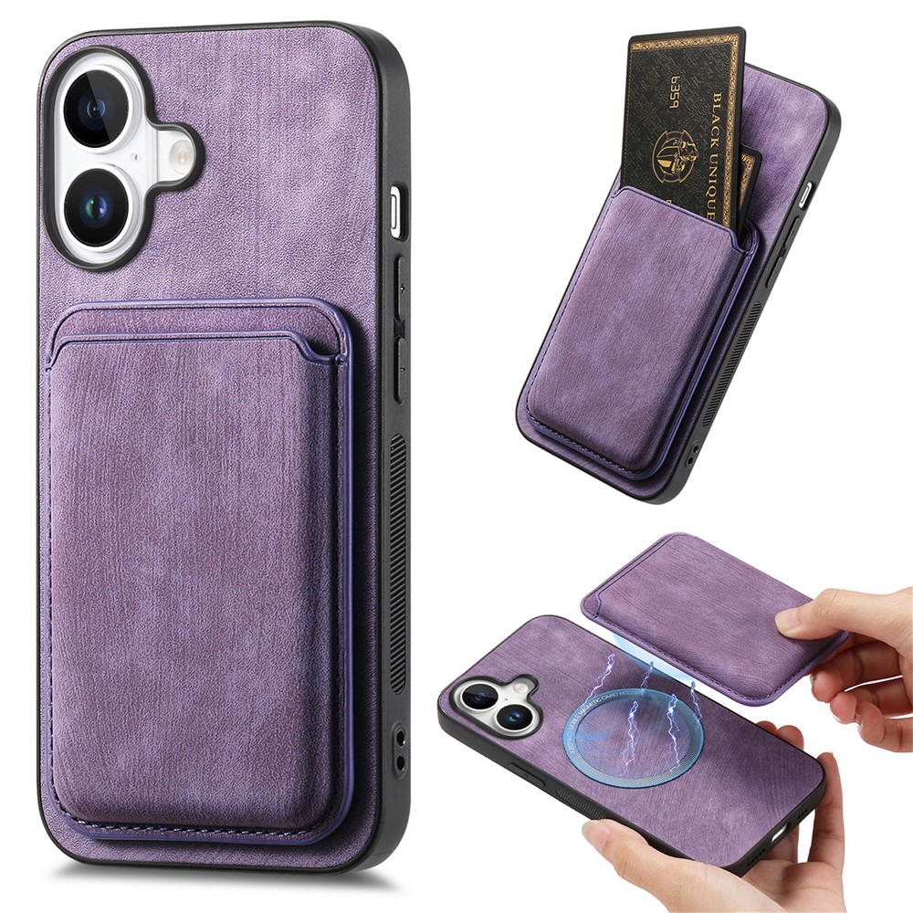 For iPhone 17 Case Retro Leather + TPU Phone Cover with Detachable Card Slot - Purple