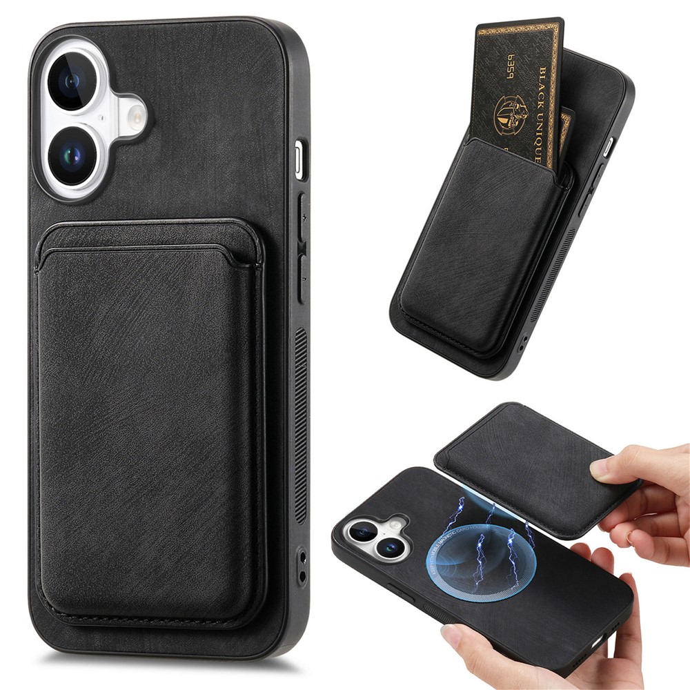 For iPhone 17 Case Retro Leather + TPU Phone Cover with Detachable Card Slot - Black