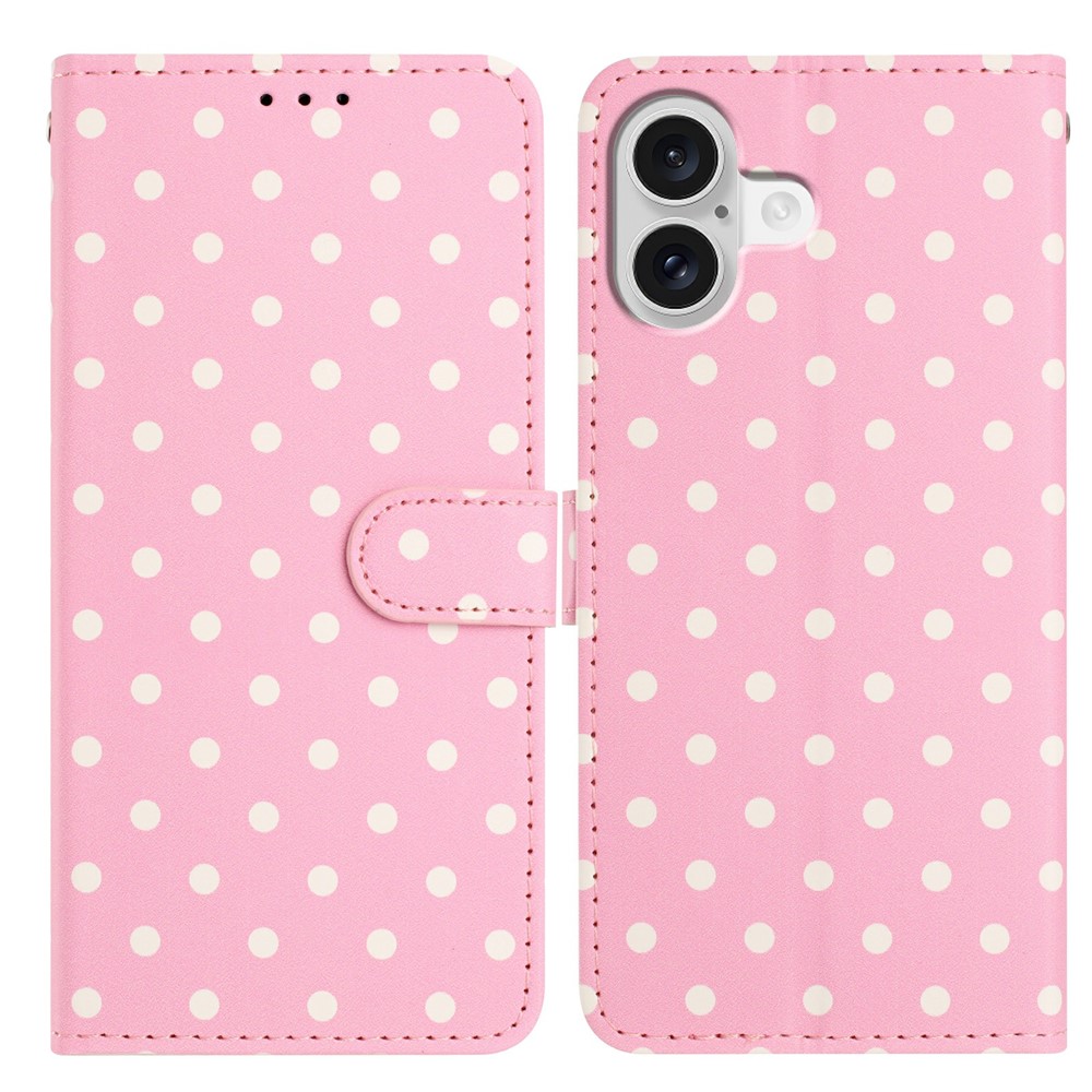 For iPhone 17 Leather Case Polka Dot Pattern Wallet Stand Folio Phone Cover - Pink