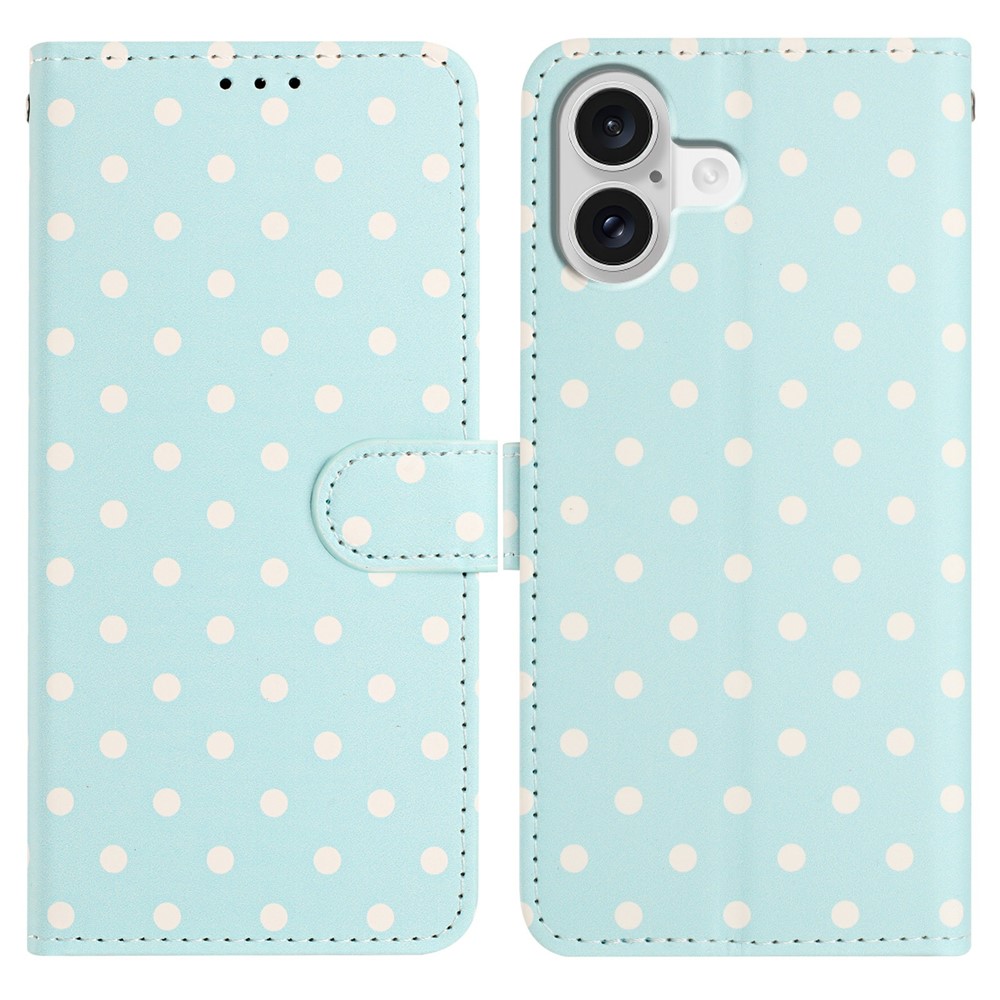 For iPhone 17 Leather Case Polka Dot Pattern Wallet Stand Folio Phone Cover - Blue