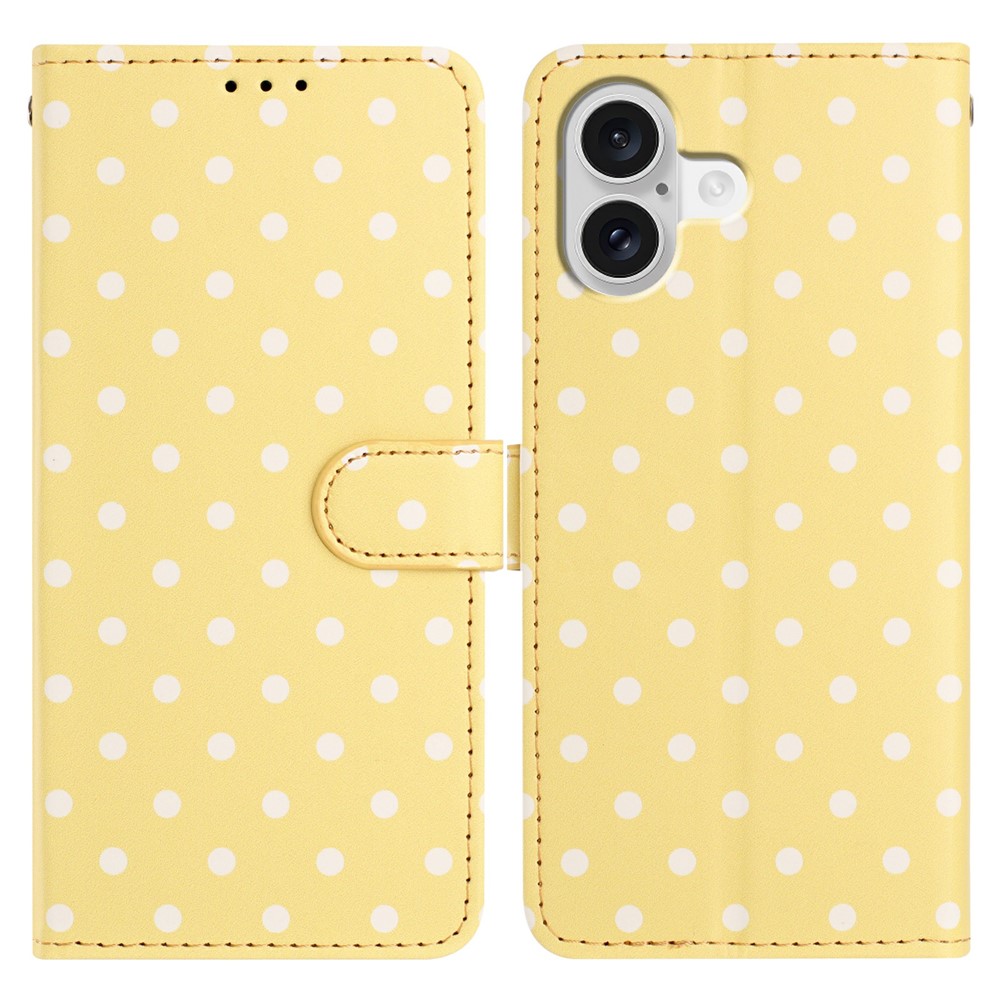For iPhone 17 Leather Case Polka Dot Pattern Wallet Stand Folio Phone Cover - Yellow