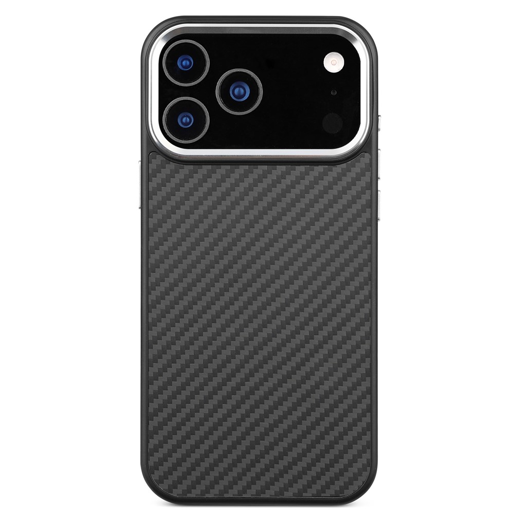 For iPhone 17 Pro Max Case Compatible with MagSafe Aramid Fiber TPU Phone Cover with Metal Lens Frame - Silver