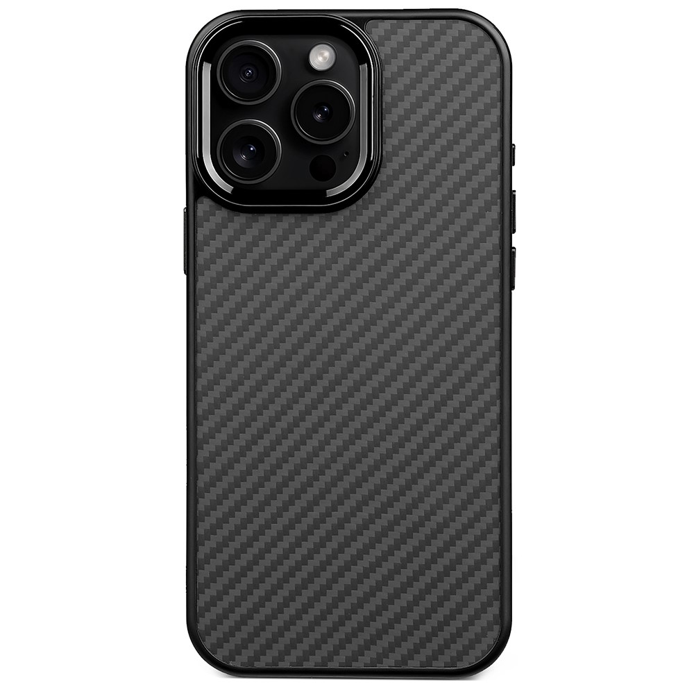 For iPhone 15 Pro Case Compatible with MagSafe Aramid Fiber TPU Phone Cover with Metal Lens Frame - Black