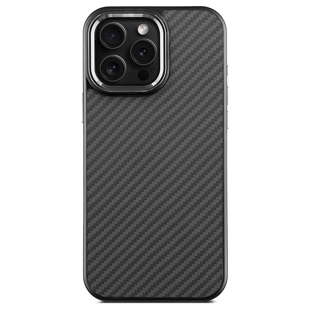 For iPhone 15 Pro Case Compatible with MagSafe Aramid Fiber TPU Phone Cover with Metal Lens Frame - Silver