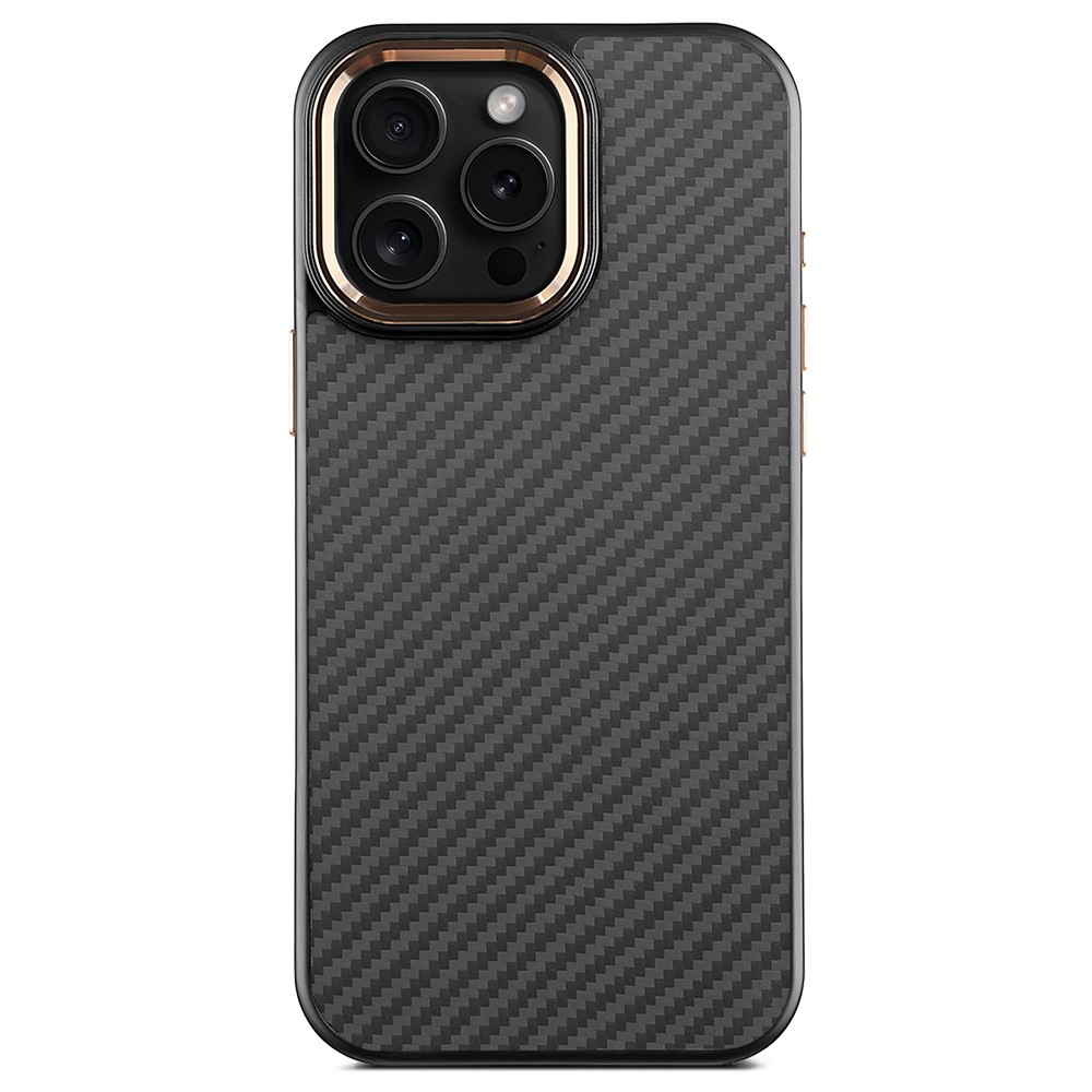 For iPhone 12 / 12 Pro Case Compatible with MagSafe Aramid Fiber TPU Phone Cover with Metal Lens Frame - Gold