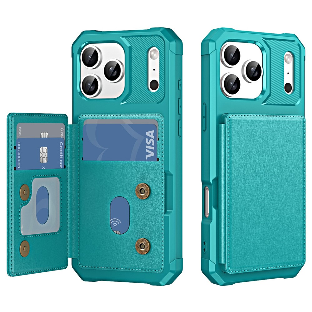 For iPhone 17 Pro Max Case Card Slot Kickstand Leather + TPU Reinforced Corner Phone Cover - Green