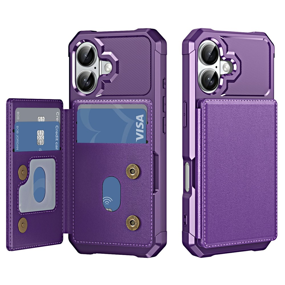For iPhone 17 Case Card Slot Kickstand Leather + TPU Reinforced Corner Phone Cover - Purple