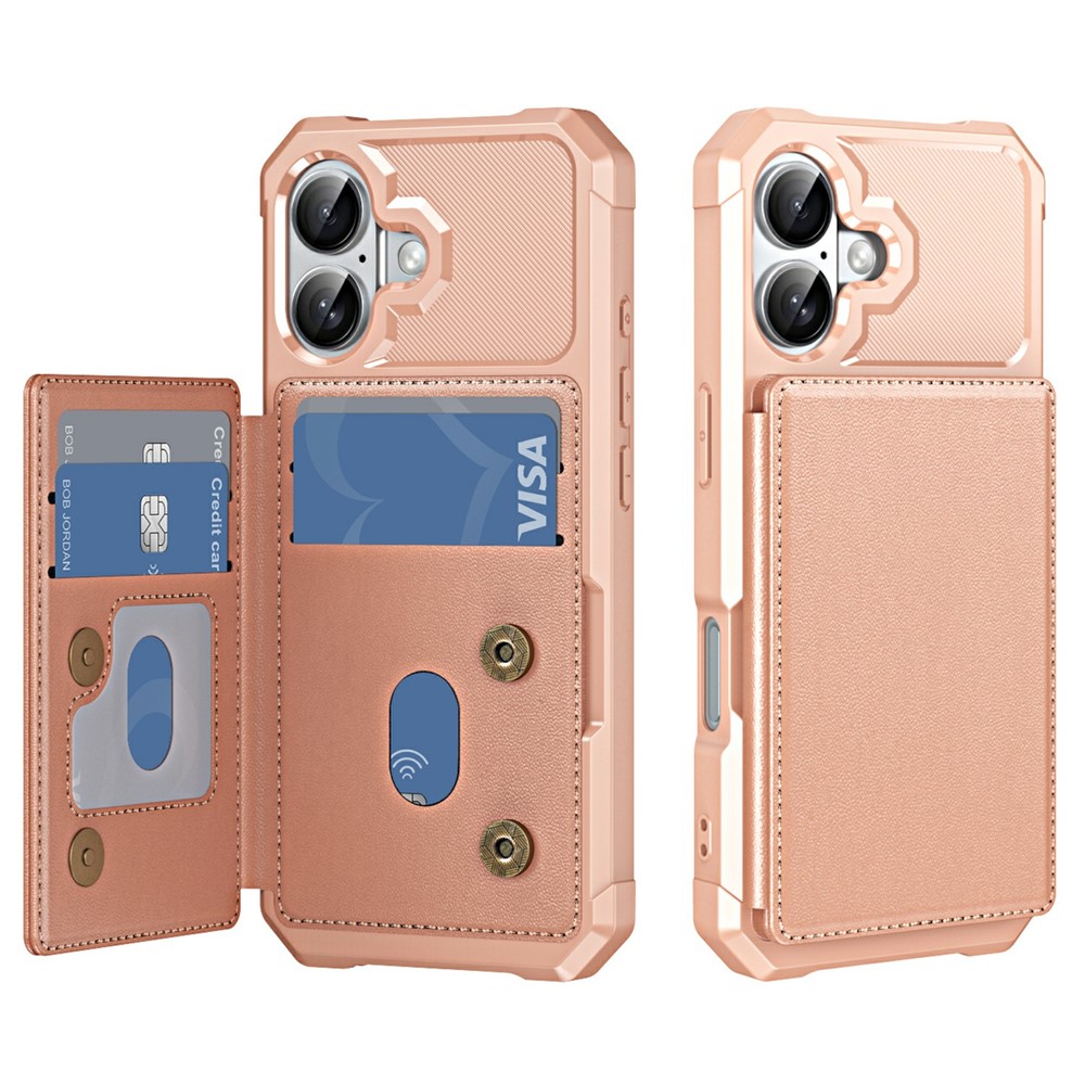 For iPhone 17 Case Card Slot Kickstand Leather + TPU Reinforced Corner Phone Cover - Rose Gold