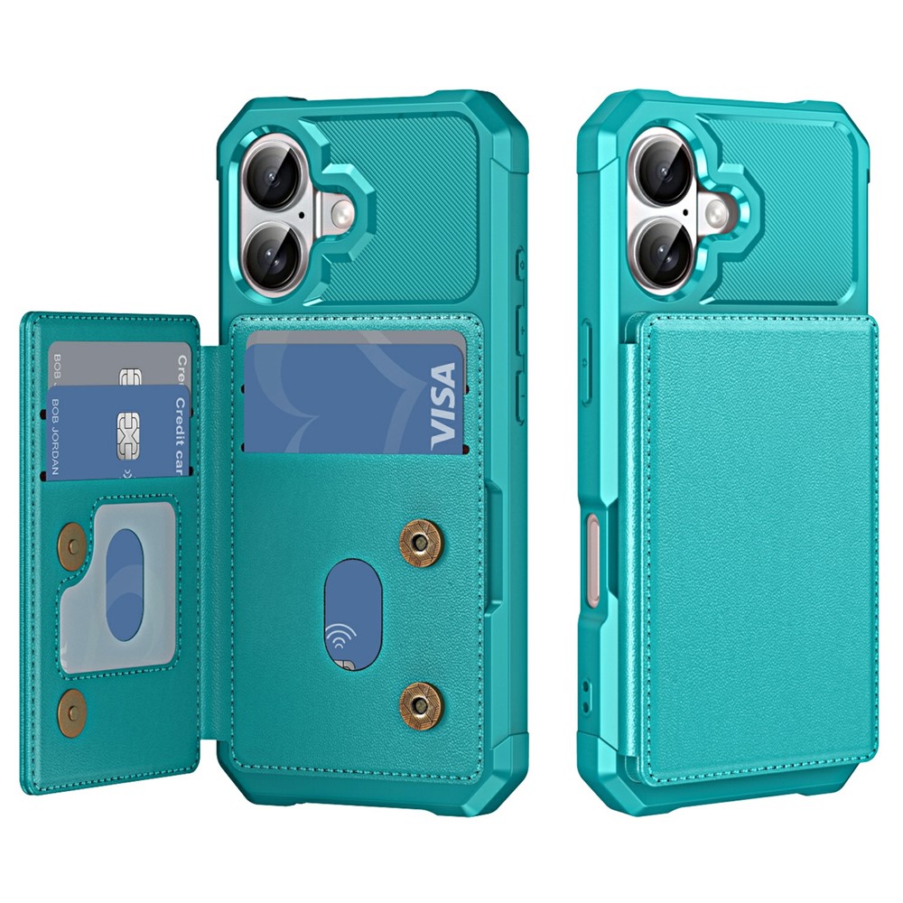 For iPhone 17 Case Card Slot Kickstand Leather + TPU Reinforced Corner Phone Cover - Green