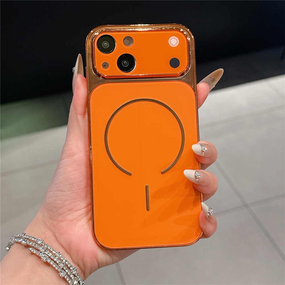 For iPhone 14 Case Electroplated Frosted Shell Transfer to 17 Pro TPU PC Phone Cover - Orange