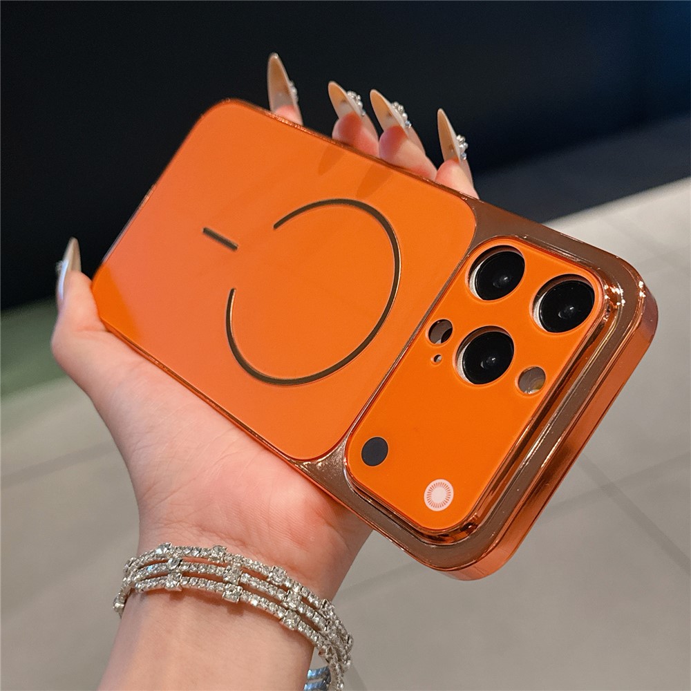 For iPhone 15 Pro Case Electroplated Frosted Shell Transfer to 17 Pro TPU PC Phone Cover - Orange