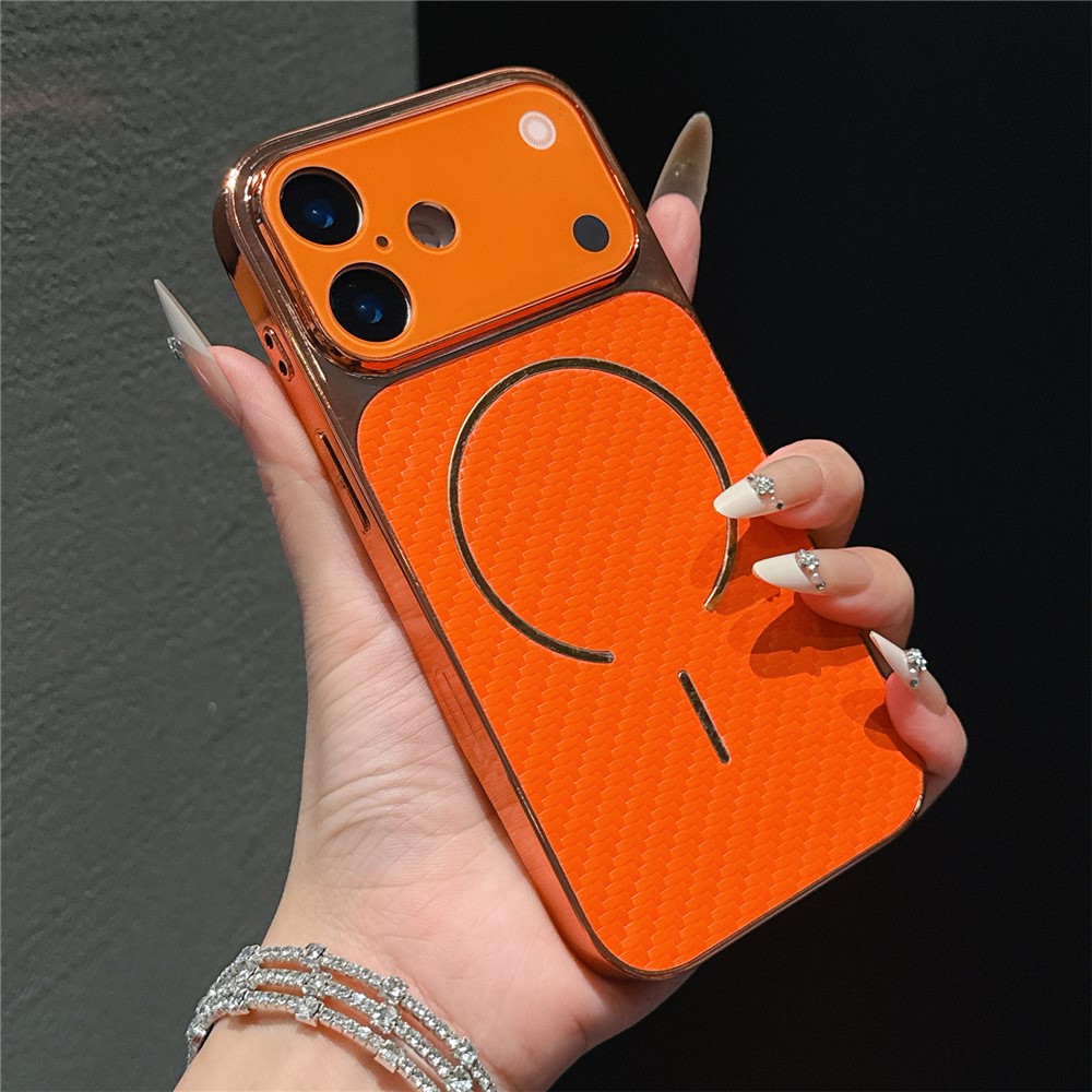 For iPhone 16 Pro Max Electroplated Phone Case Transfer to 17 Pro Max Shockproof TPU PU Back Cover - Carbon Fiber Texture