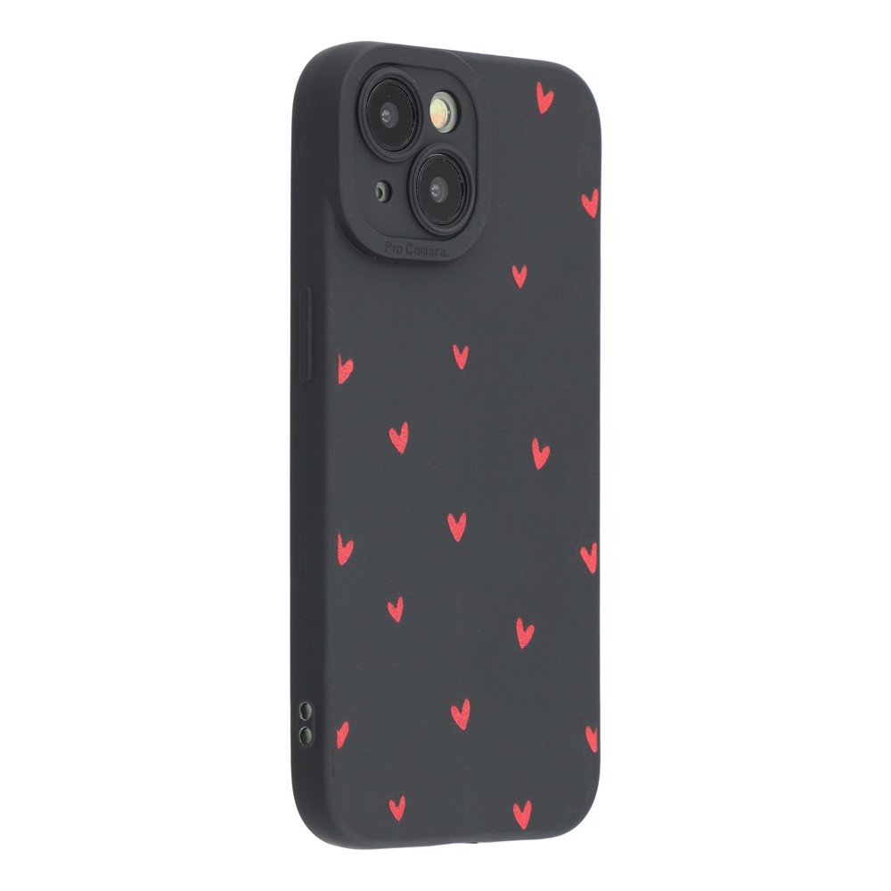 For iPhone 13 mini Case Heart Pattern TPU Phone Back Cover - Black / Red Hearts