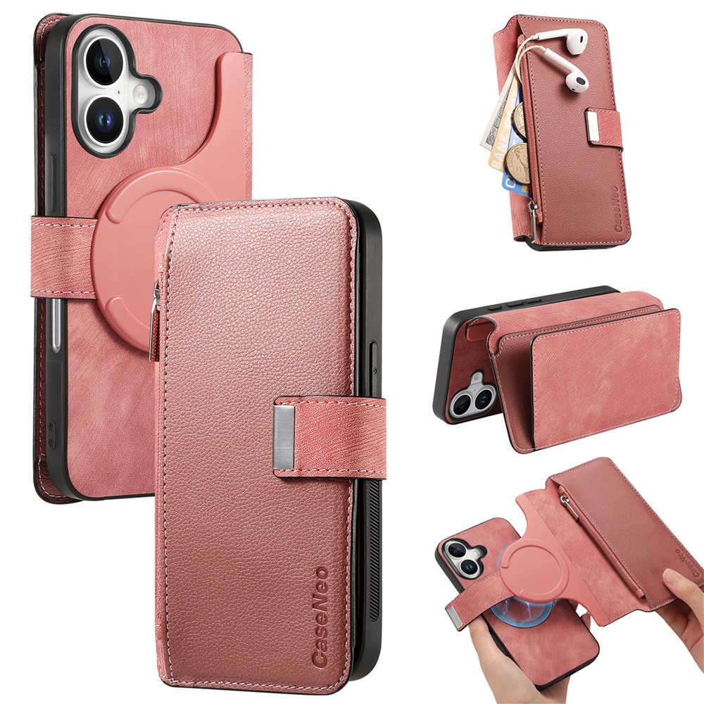 CASENEO MW-02 For iPhone 17 Case Detachable Magnetic Leather Flip Phone Cover - Pink