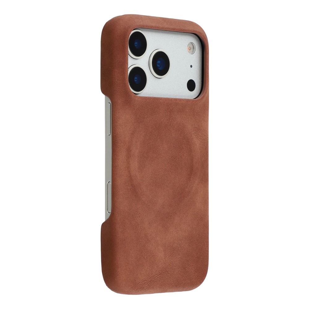 For iPhone 17 Pro Max Case Compatible with MagSafe Skin-Touch Leather + PC Back Cover - Brown
