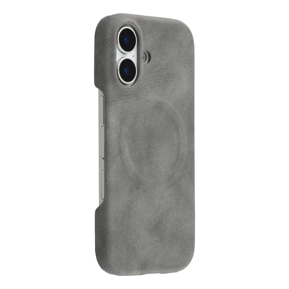 For iPhone 16 16 Plus Case Compatible with MagSafe Skin-Touch Leather + PC Back Cover - Grey
