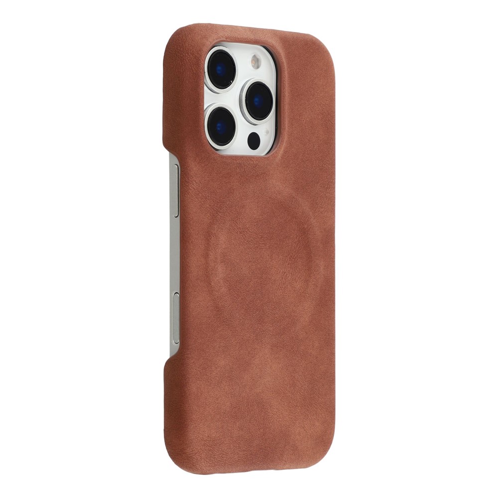 For iPhone 16 Pro Max Case Compatible with MagSafe Skin-Touch Leather + PC Back Cover - Brown