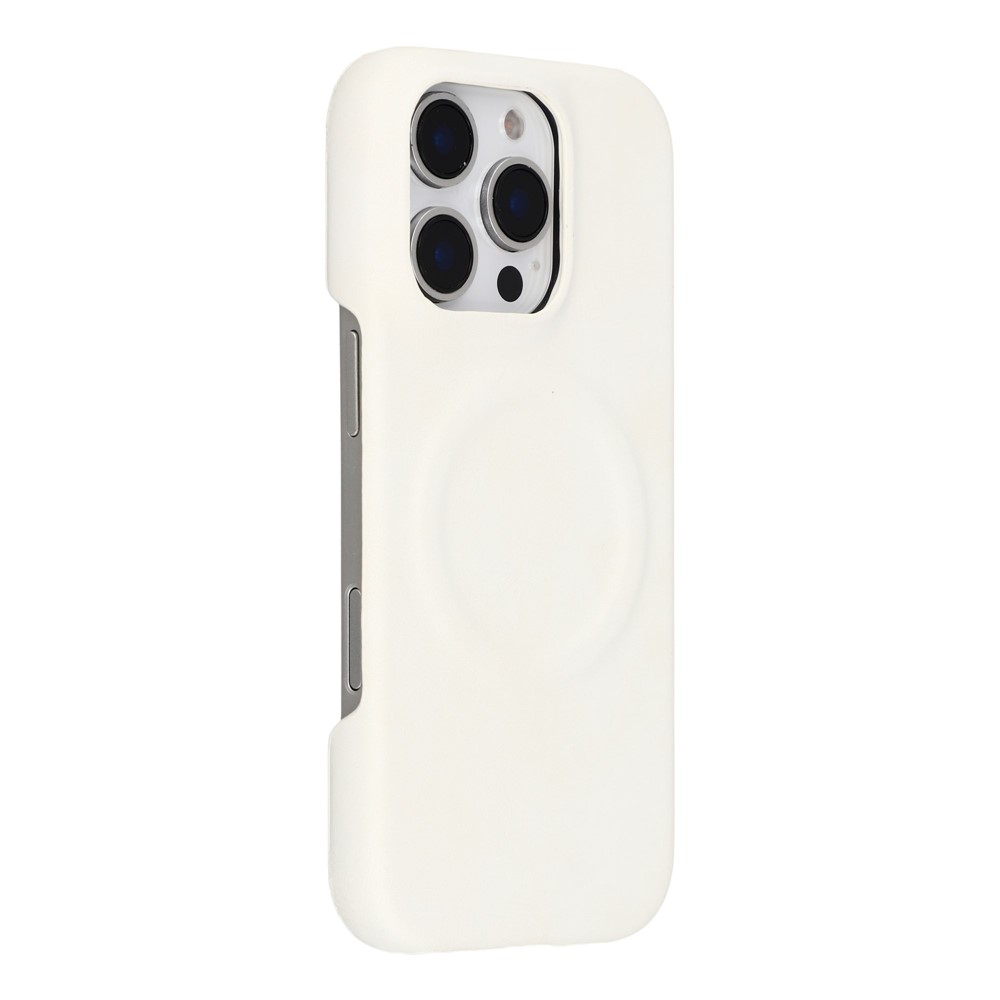 For iPhone 16 Pro Case Compatible with MagSafe Skin-Touch Leather + PC Back Cover - White