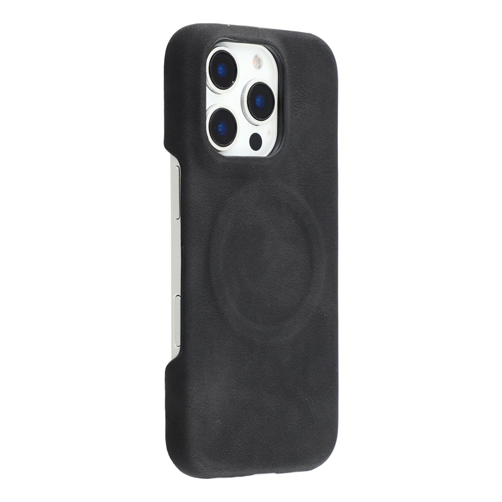 For iPhone 16 Pro Case Compatible with MagSafe Skin-Touch Leather + PC Back Cover - Black