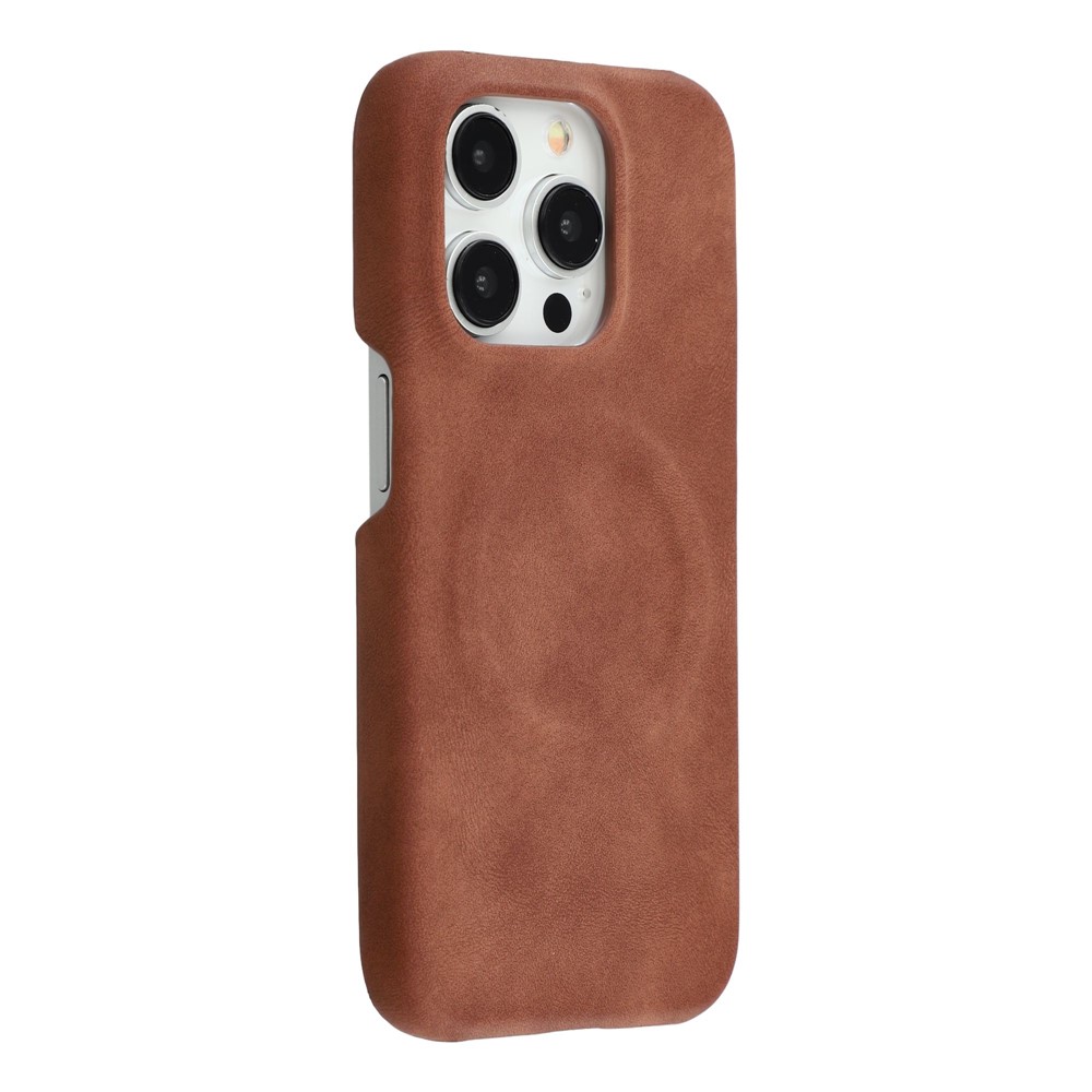 For iPhone 15 Pro Case Compatible with MagSafe Skin-Touch Leather + PC Back Cover - Brown