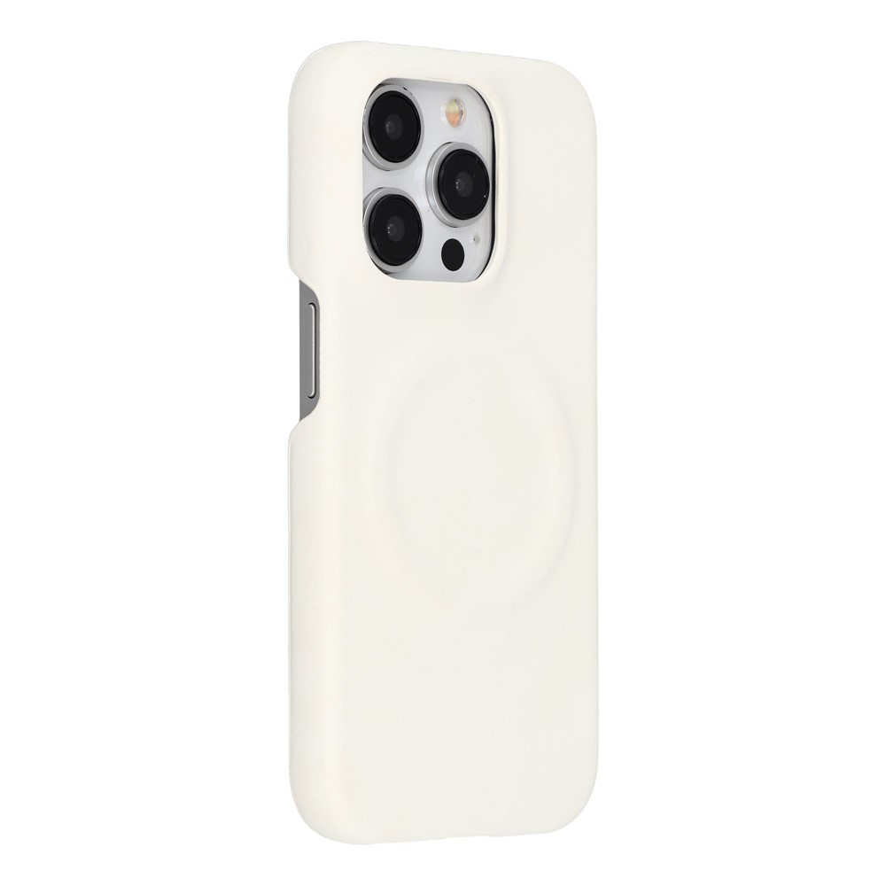 For iPhone 15 Pro Case Compatible with MagSafe Skin-Touch Leather + PC Back Cover - White