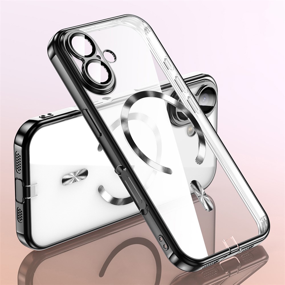 For iPhone 17 Case Electroplating Frame Translucent TPU Phone Cover Compatible with MagSafe - Black