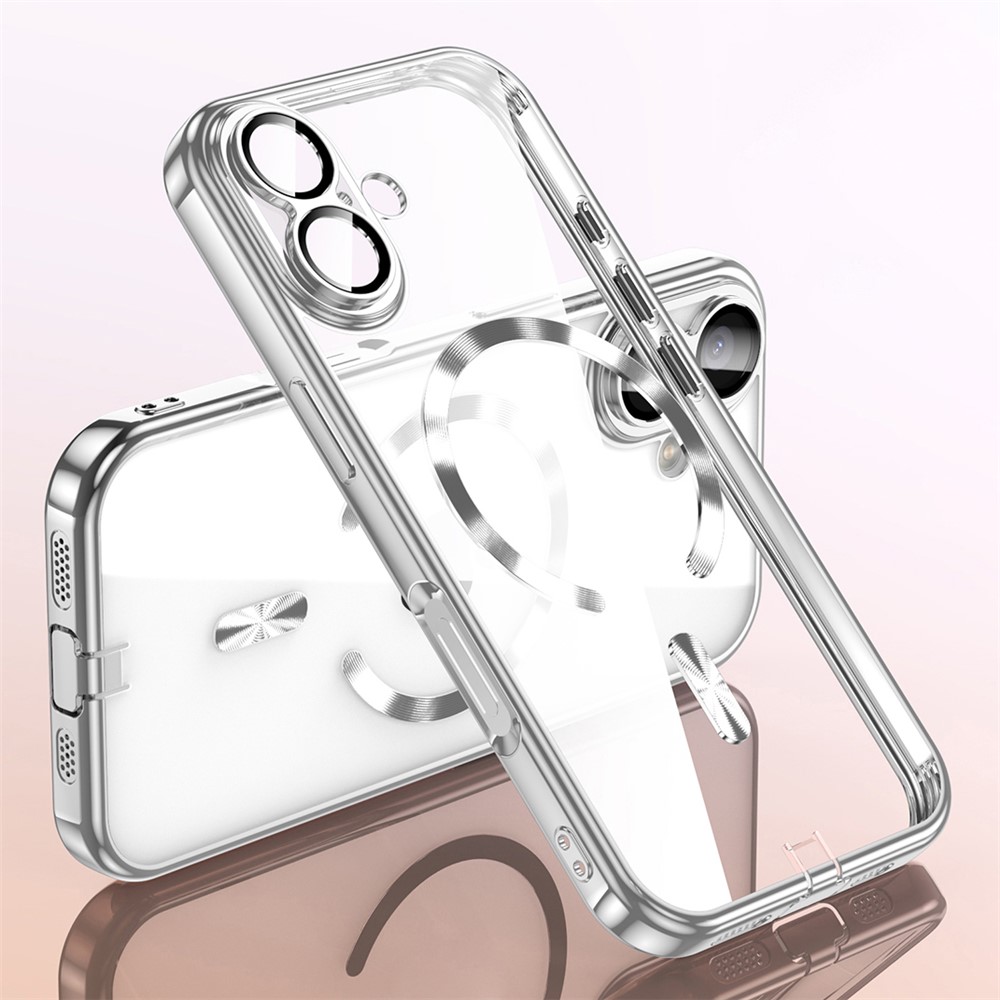 For iPhone 17 Case Electroplating Frame Translucent TPU Phone Cover Compatible with MagSafe - Silver