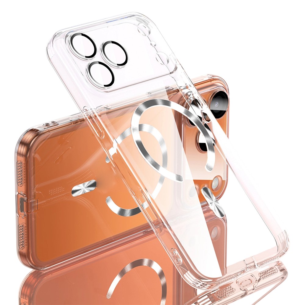 For iPhone 17 Pro Case Electroplating Frame Translucent TPU Phone Cover Compatible with MagSafe - Transparent