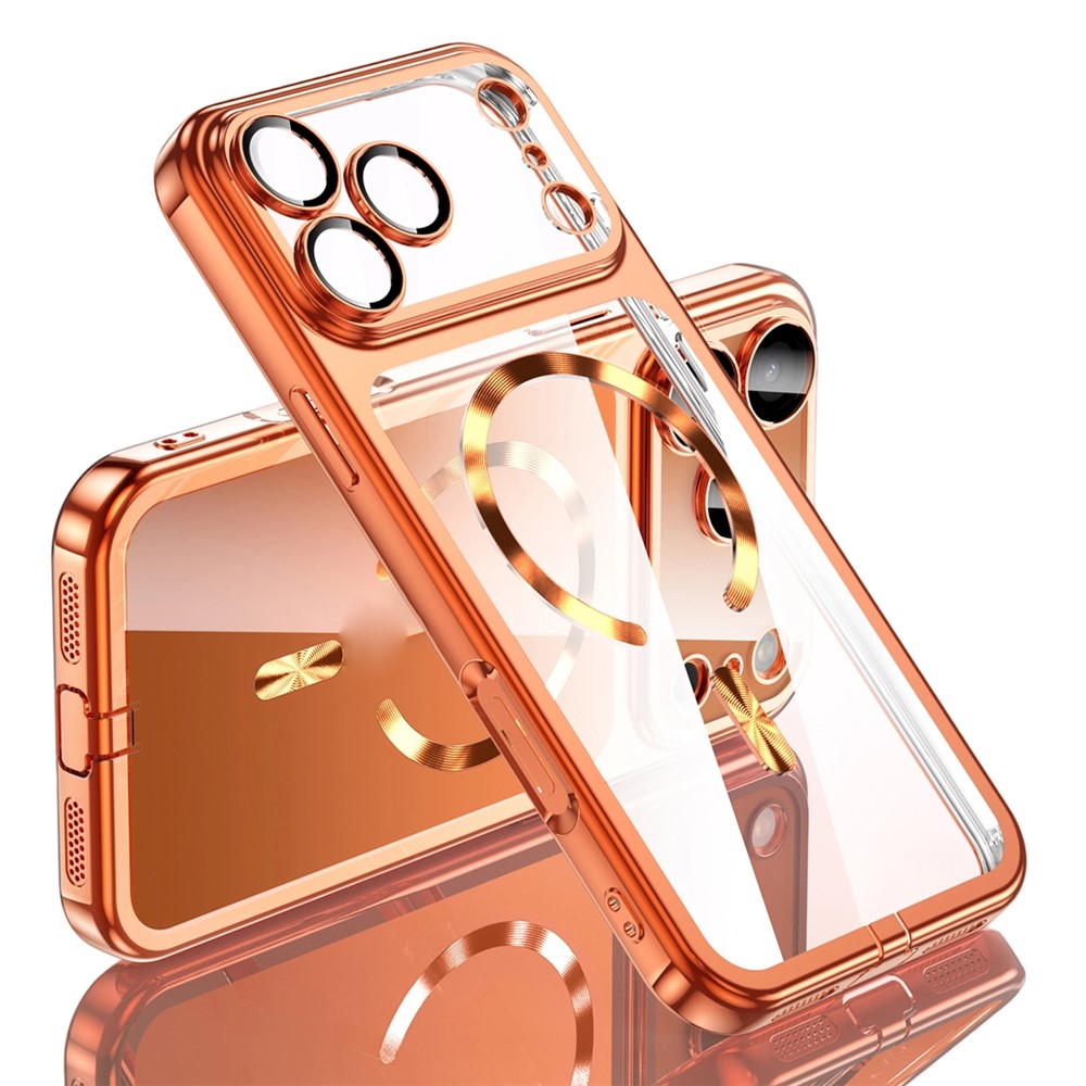 For iPhone 17 Pro Max Case Electroplating Frame Translucent TPU Phone Cover Compatible with MagSafe - Orange