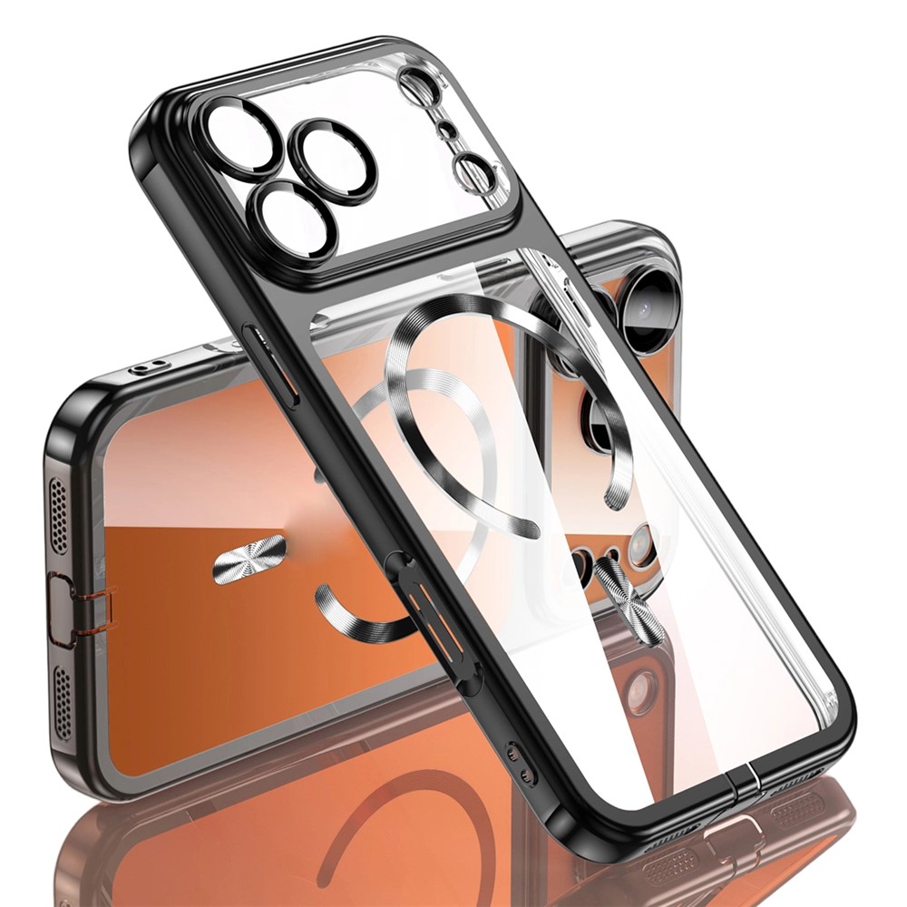 For iPhone 17 Pro Max Case Electroplating Frame Translucent TPU Phone Cover Compatible with MagSafe - Black