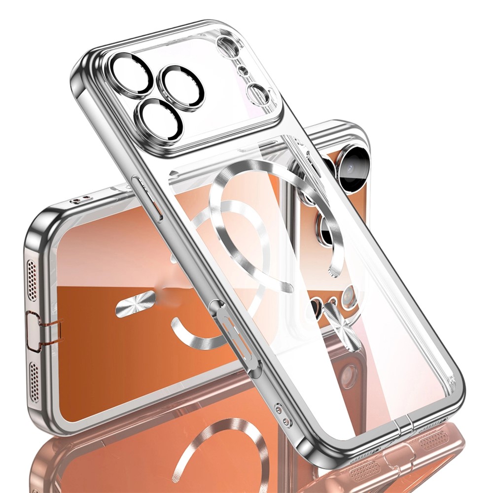 For iPhone 17 Pro Max Case Electroplating Frame Translucent TPU Phone Cover Compatible with MagSafe - Silver