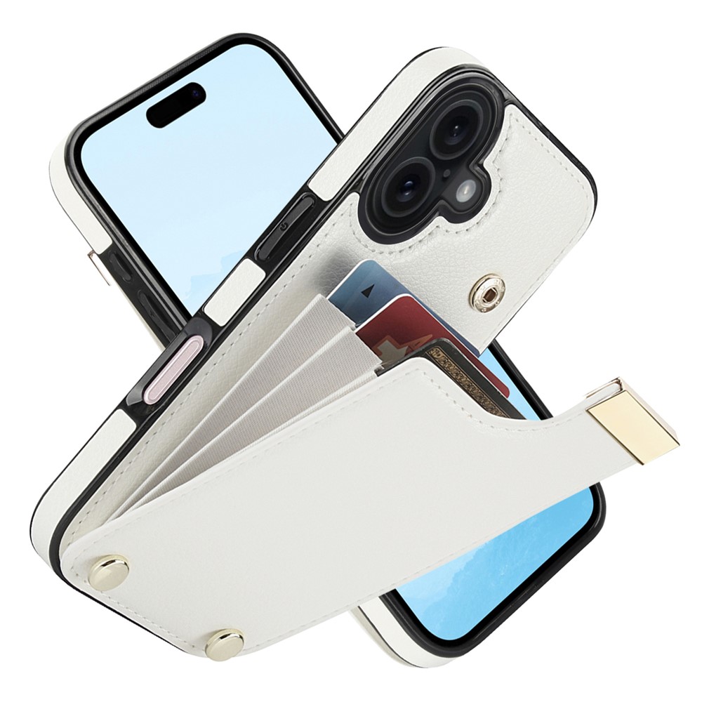 For iPhone 17 Case TPU + PU Leather Hardware Decor Phone Cover with Card Holder - White