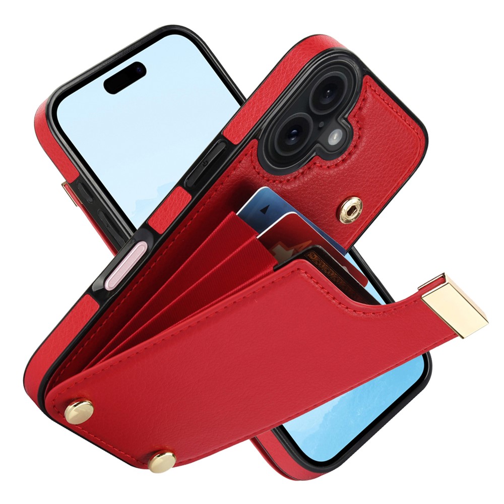 For iPhone 17 Case TPU + PU Leather Hardware Decor Phone Cover with Card Holder - Red