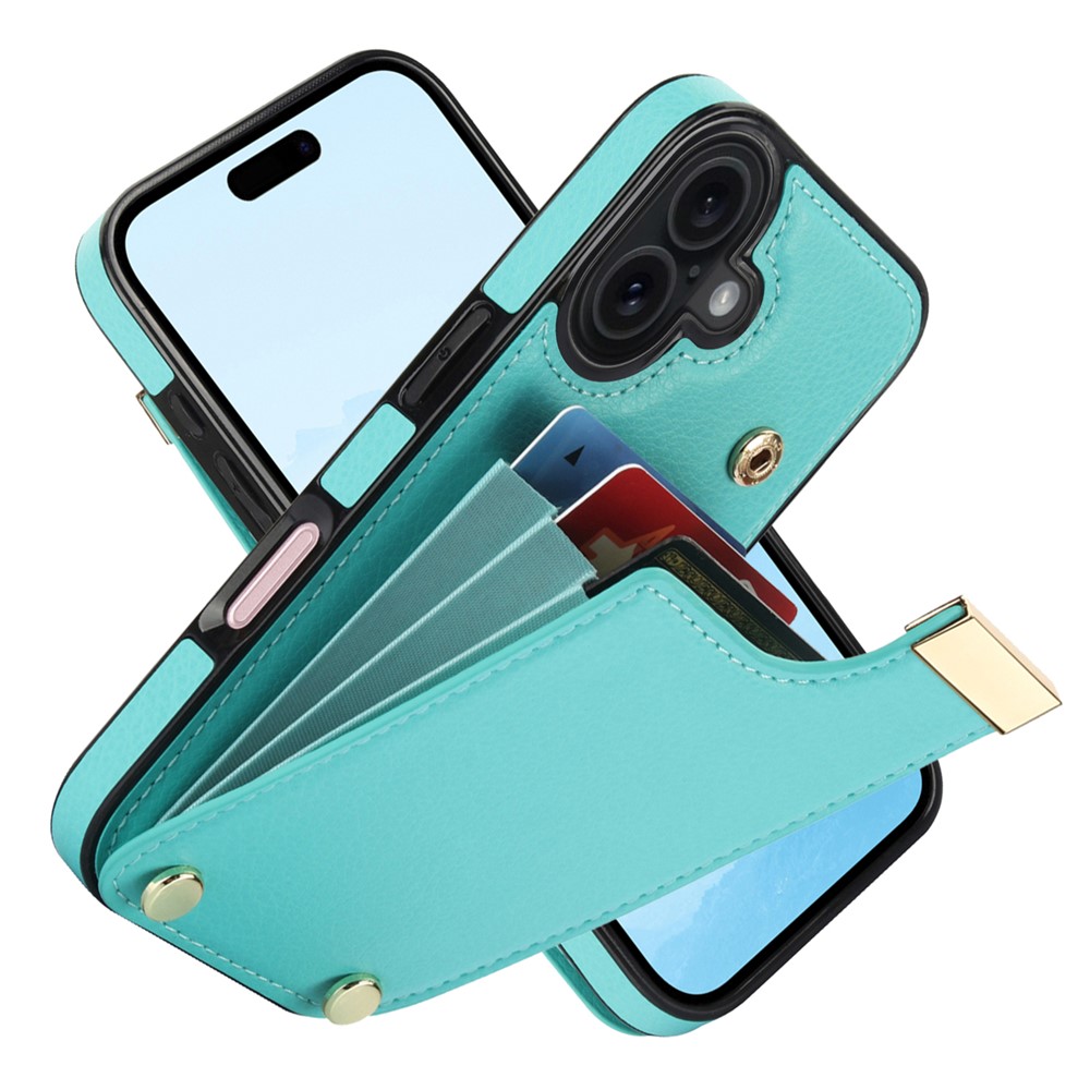 For iPhone 17 Case TPU + PU Leather Hardware Decor Phone Cover with Card Holder - Mint Green