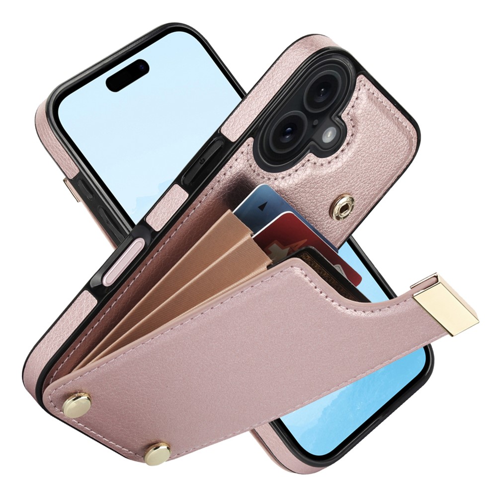 For iPhone 17 Case TPU + PU Leather Hardware Decor Phone Cover with Card Holder - Rose Gold
