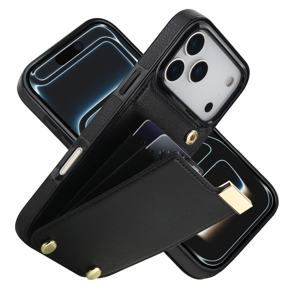 For iPhone 17 Pro Max Case TPU + PU Leather Hardware Decor Phone Cover with Card Holder - Black