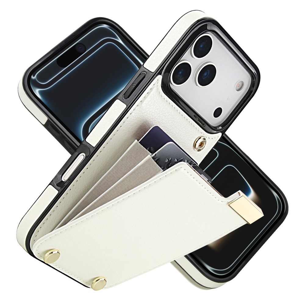 For iPhone 17 Pro Max Case TPU + PU Leather Hardware Decor Phone Cover with Card Holder - White