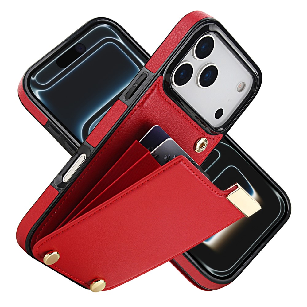 For iPhone 17 Pro Max Case TPU + PU Leather Hardware Decor Phone Cover with Card Holder - Red