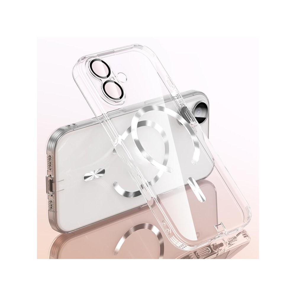 For iPhone 16 Case Electroplating Frame Translucent TPU Phone Cover Compatible with MagSafe - Transparent
