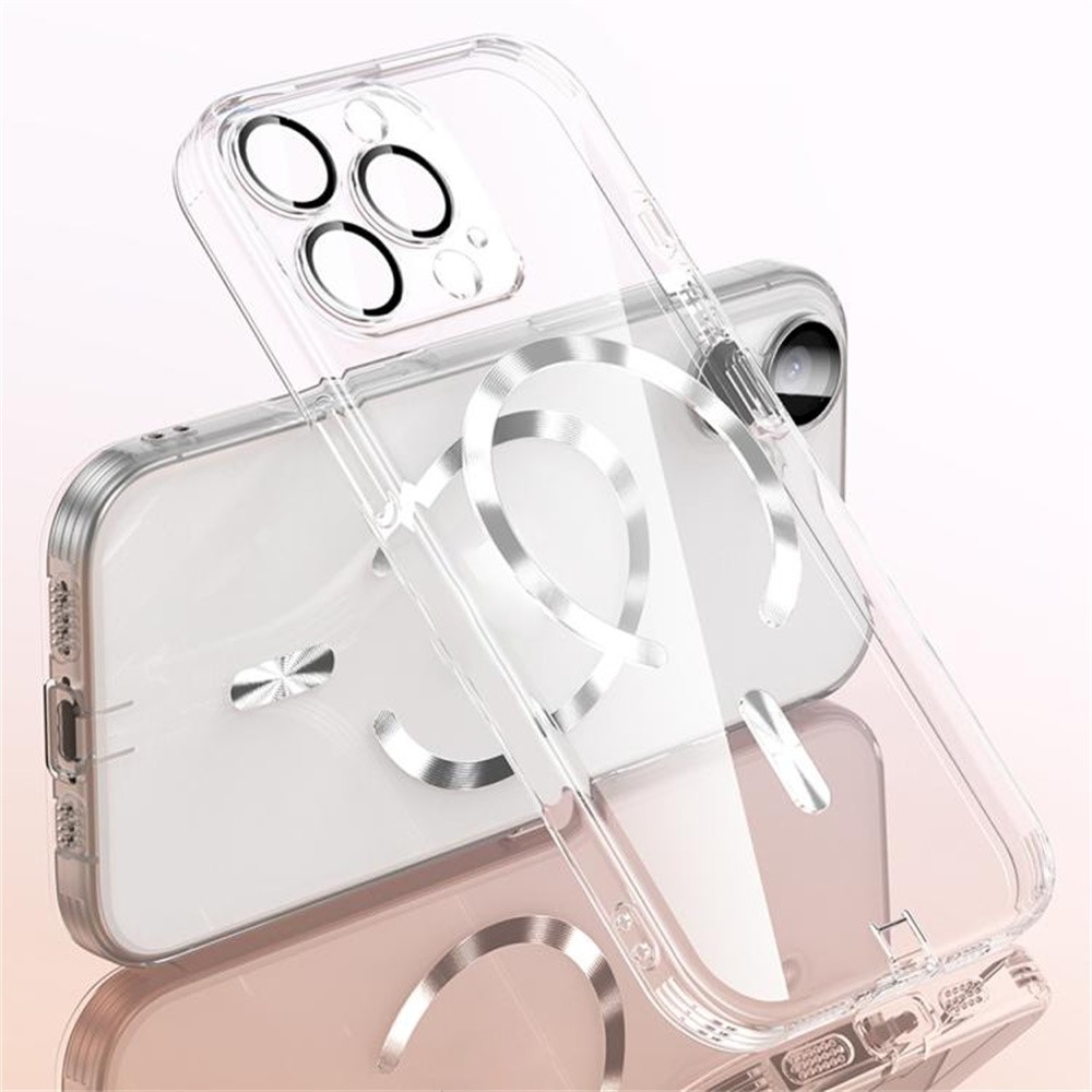 For iPhone 15 Pro Case Electroplating Frame Translucent TPU Phone Cover Compatible with MagSafe - Transparent