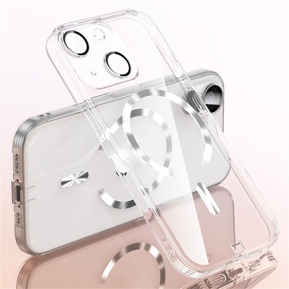 For iPhone 15 Case Electroplating Frame Translucent TPU Phone Cover Compatible with MagSafe - Transparent