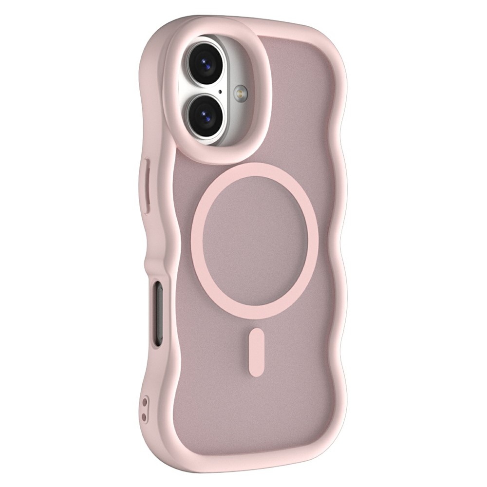 For iPhone 17 Magnetic Case Wave Edge PC + TPU Phone Cover Compatible with MagSafe - Pink