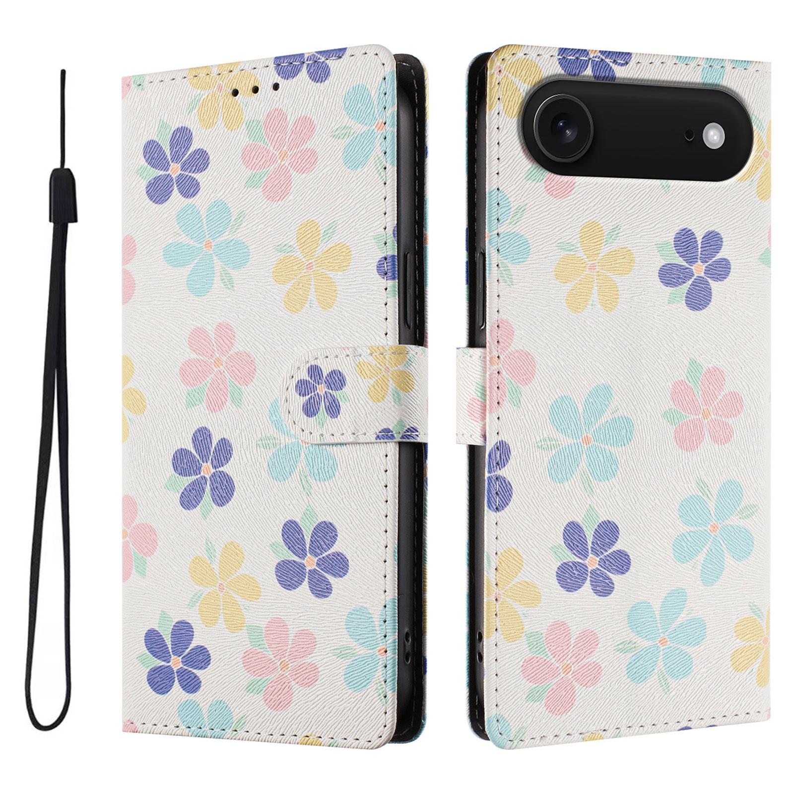 For iPhone Air Case Pattern Print PU Leather Wallet Phone Cover with Wrist Strap - Colored Flowers