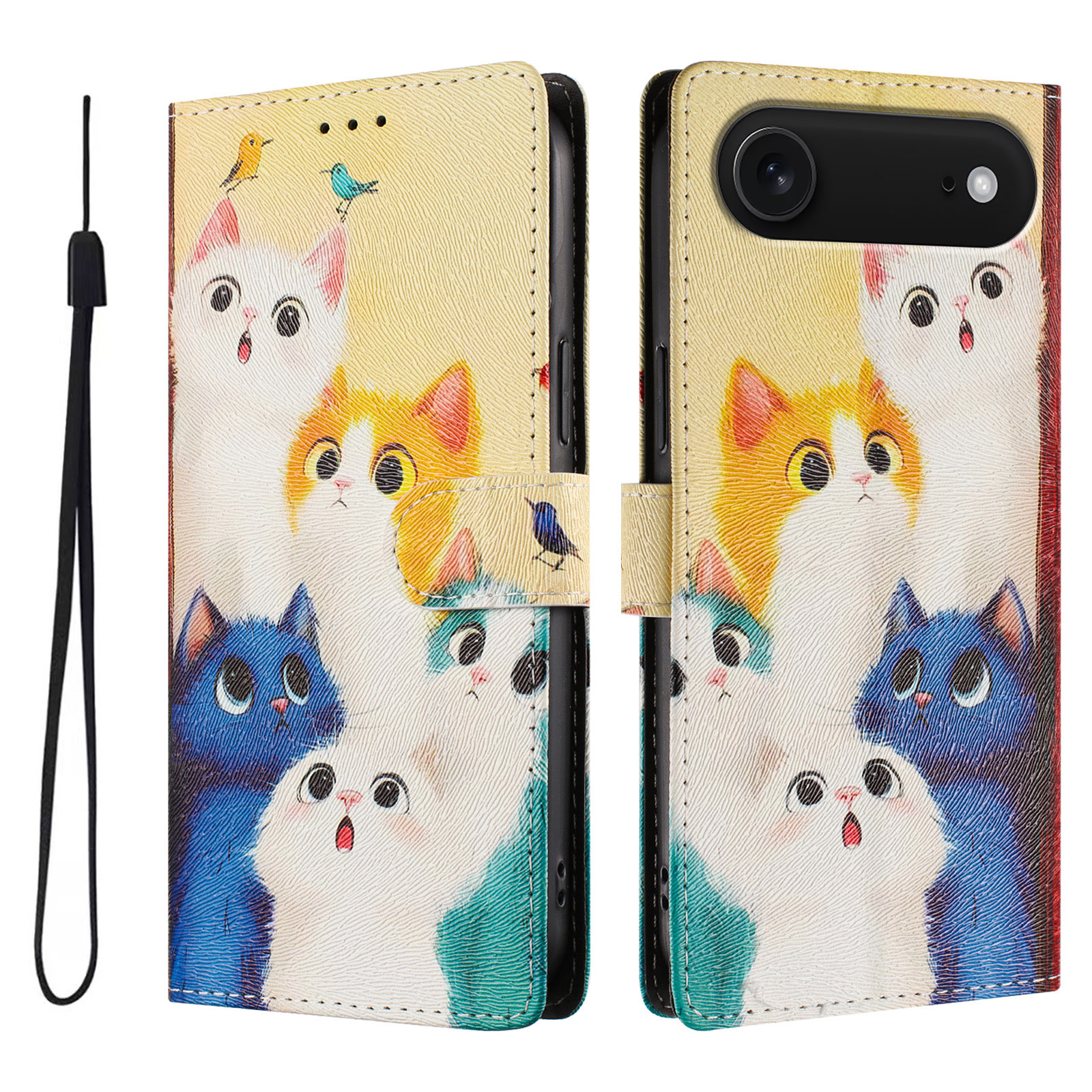 For iPhone Air Case Pattern Print PU Leather Wallet Phone Cover with Wrist Strap - Colorful Cats